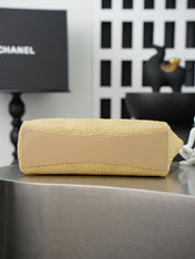 CHANEL 25S SHOULDER BAG 32 IN NATURAL RAFFIA AND CALFSKIN GOLD HARDWARE