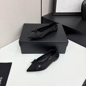 CC BALLET FLATS 25S IN BLACK SATIN WITH BOW
