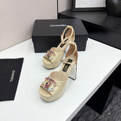 CC HIGH SANDAL 25S 110 MM IN LIGHT BEIGE CALFSKIN WITH MULTICOLOR STONES