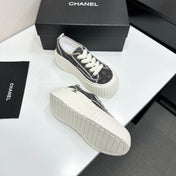 CHANEL 26S CHUNKY SNEAKERS IN GREY DIAMOND-PATTERNED WOVEN FABRIC