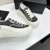 CHANEL 26S CHUNKY SNEAKERS IN GREY DIAMOND-PATTERNED WOVEN FABRIC
