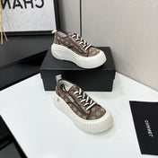 CHANEL 26S CHUNKY SNEAKERS IN BROWN DIAMOND-PATTERNED WOVEN FABRIC