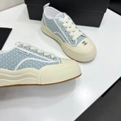 CHANEL 26S SNEAKERS IN LIGHT BLUE CHECKERED WOVEN FABRIC