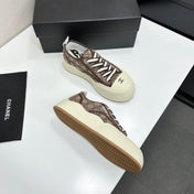 CHANEL 26S PLATFORM SNEAKERS IN BROWN CHECKERED TWEED FABRIC