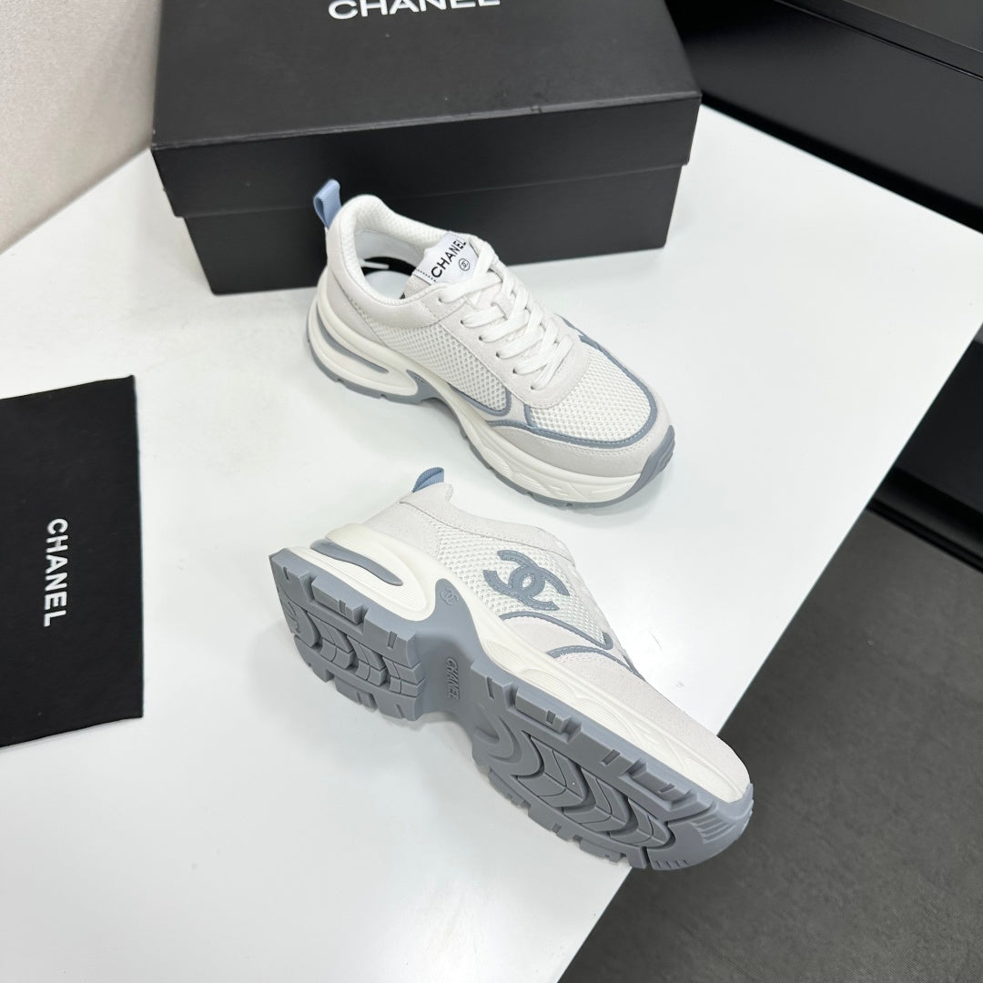 CHANEL 26S SNEAKERS IN WHITE AND GREY CALFSKIN