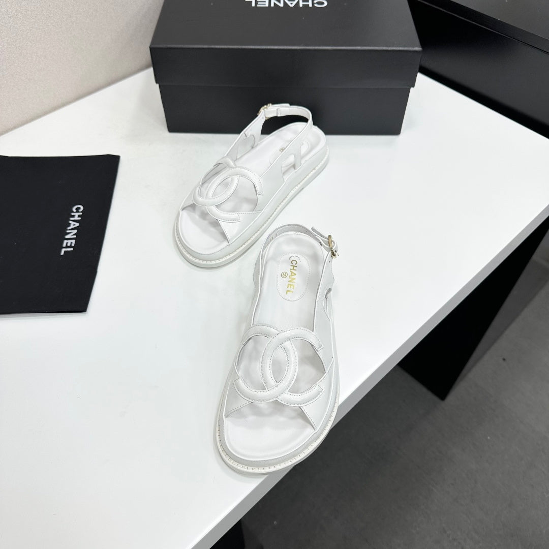 CHANEL 26S FLAT SANDALS IN WHITE LAMBSKIN