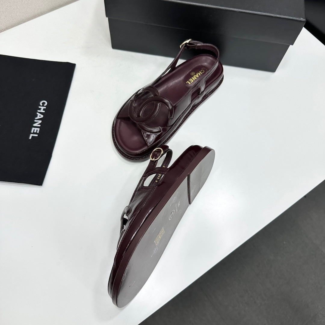 CHANEL 26S FLAT SANDALS IN BURGUNDY LAMBSKIN