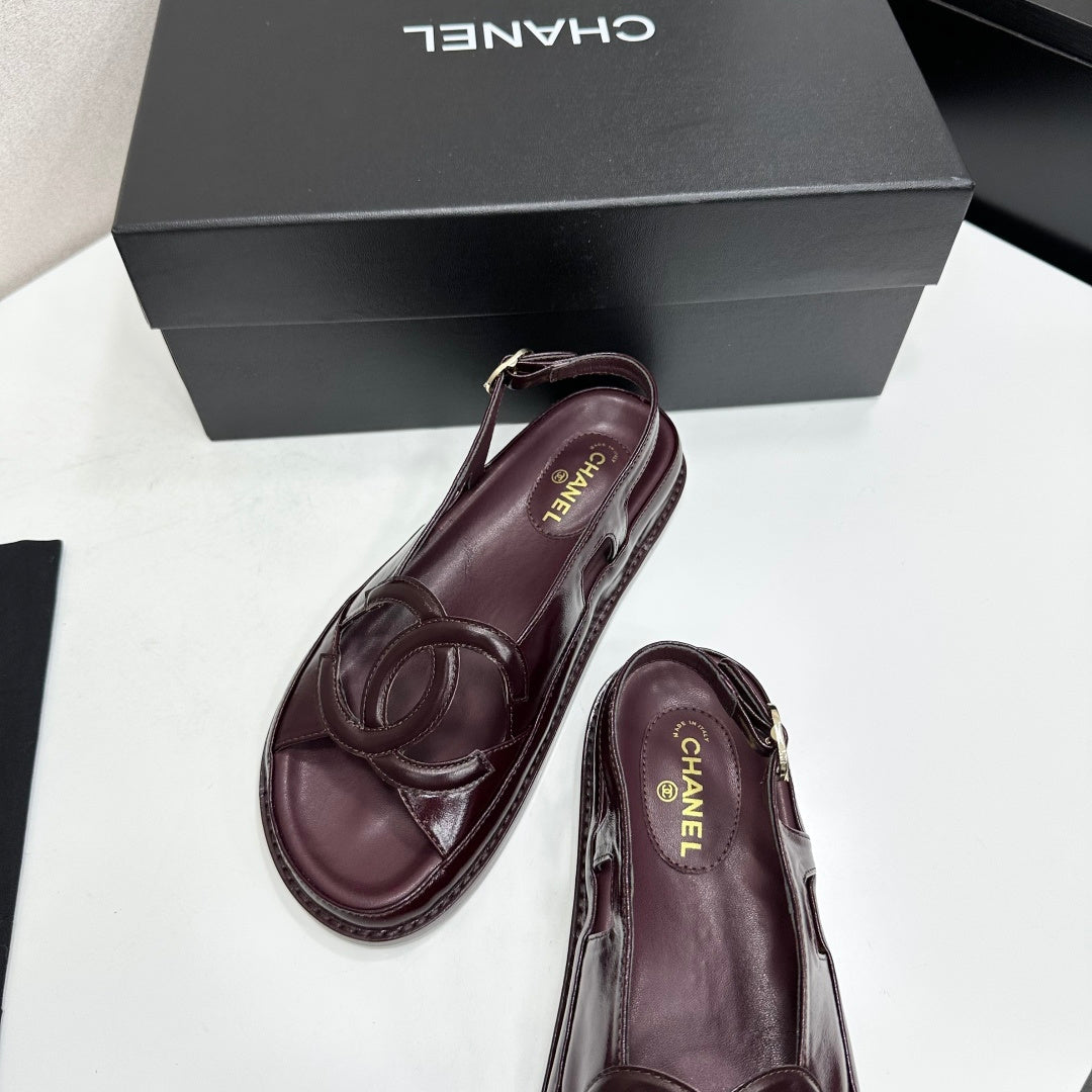 CHANEL 26S FLAT SANDALS IN BURGUNDY LAMBSKIN