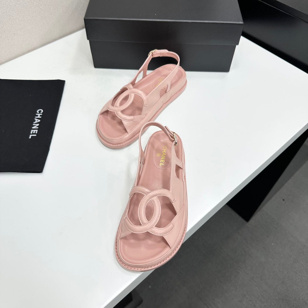 CHANEL 26S FLAT SANDALS IN NUDE PINK LAMBSKIN