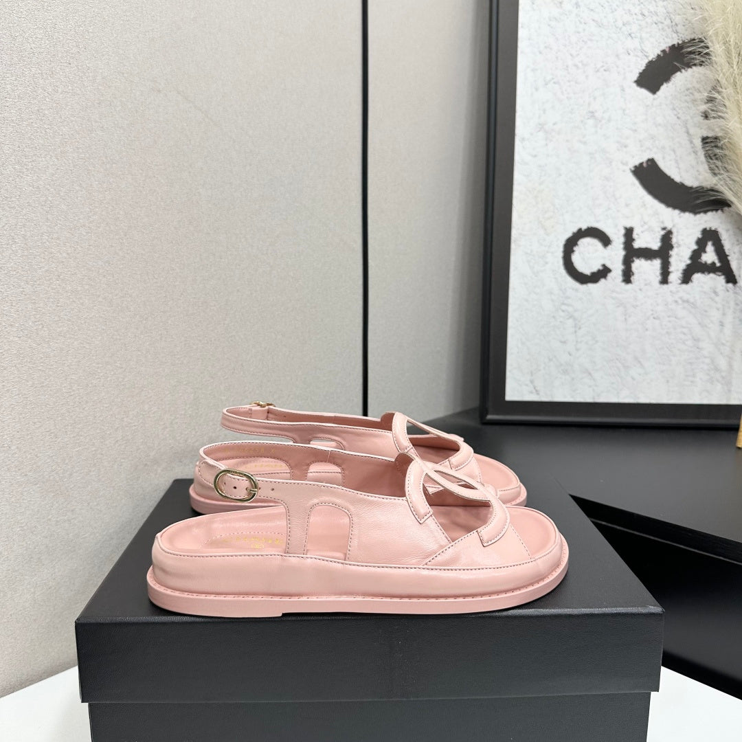 CHANEL 26S FLAT SANDALS IN NUDE PINK LAMBSKIN