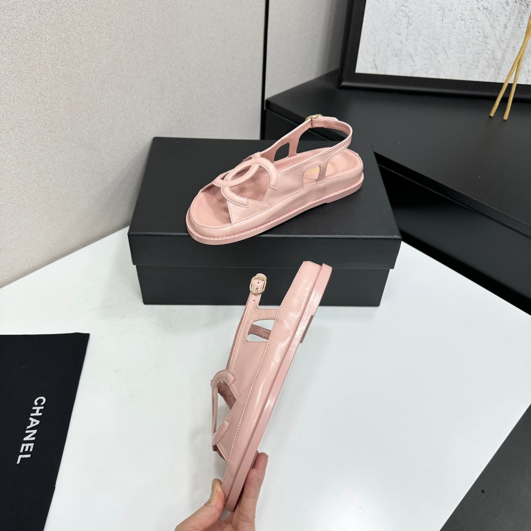 CHANEL 26S FLAT SANDALS IN NUDE PINK LAMBSKIN