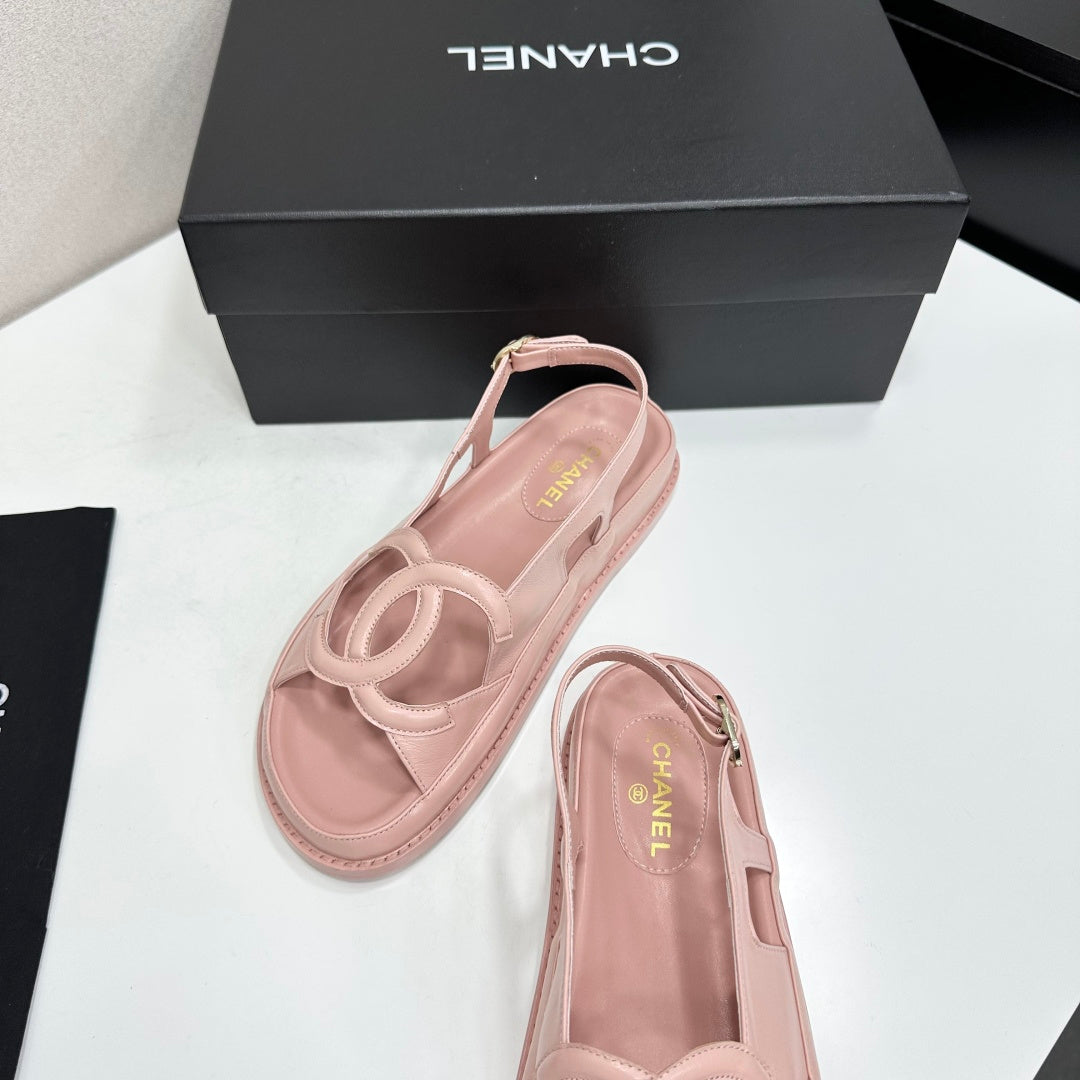 CHANEL 26S FLAT SANDALS IN NUDE PINK LAMBSKIN