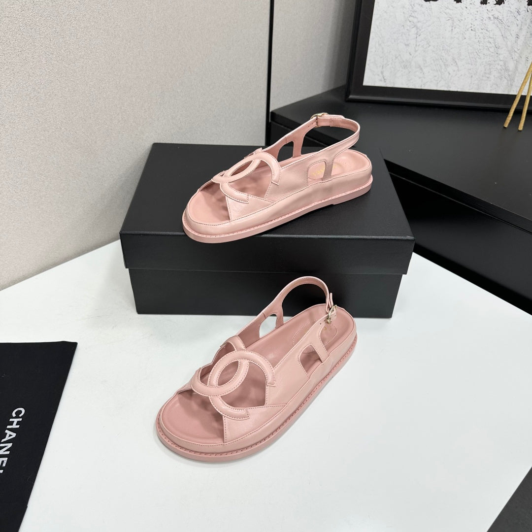 CHANEL 26S FLAT SANDALS IN NUDE PINK LAMBSKIN