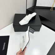 CHANEL 26S MULE PUMPS IN WHITE PATENT CALFSKIN