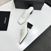 CHANEL 26S MULE PUMPS IN WHITE PATENT CALFSKIN