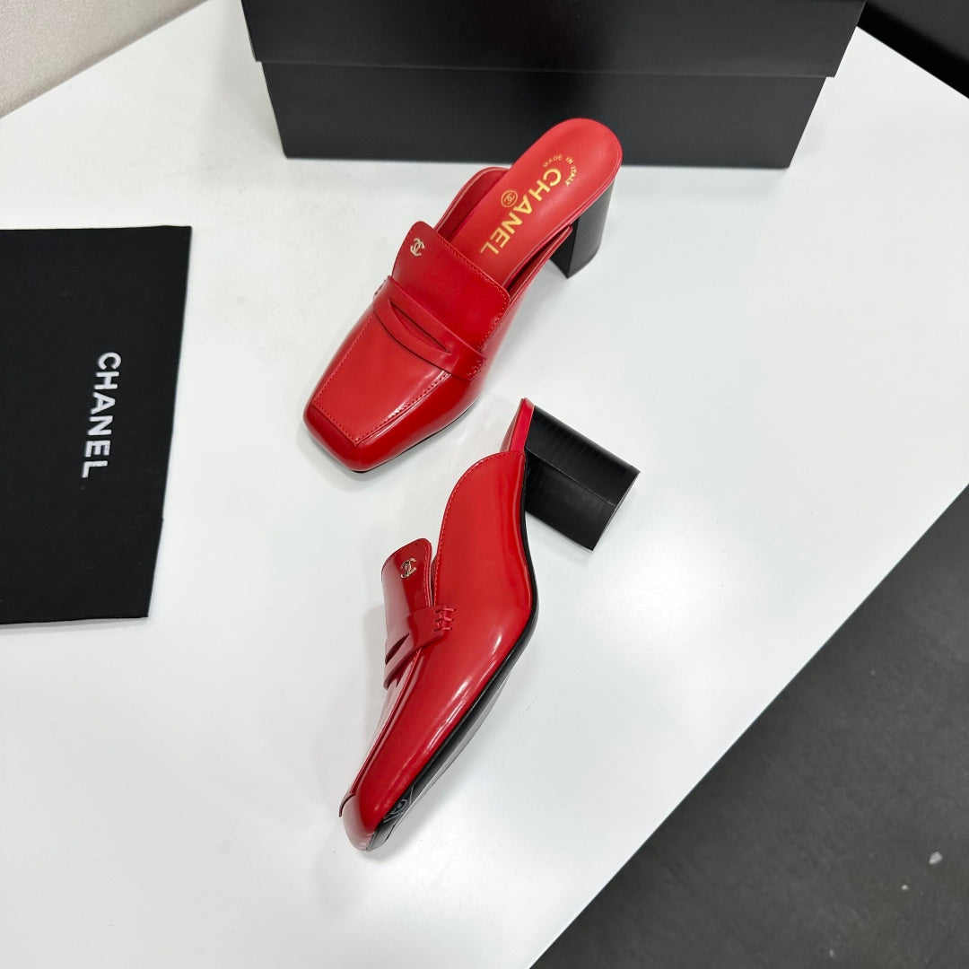 CHANEL 26S MULE PUMPS IN DARK RED PATENT CALFSKIN