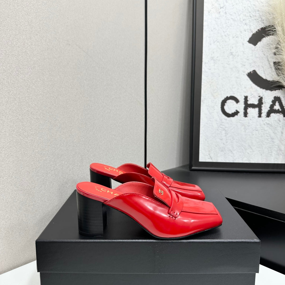 CHANEL 26S MULE PUMPS IN DARK RED PATENT CALFSKIN