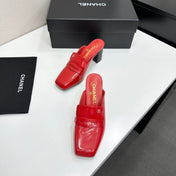 CHANEL 26S MULE PUMPS IN DARK RED PATENT CALFSKIN