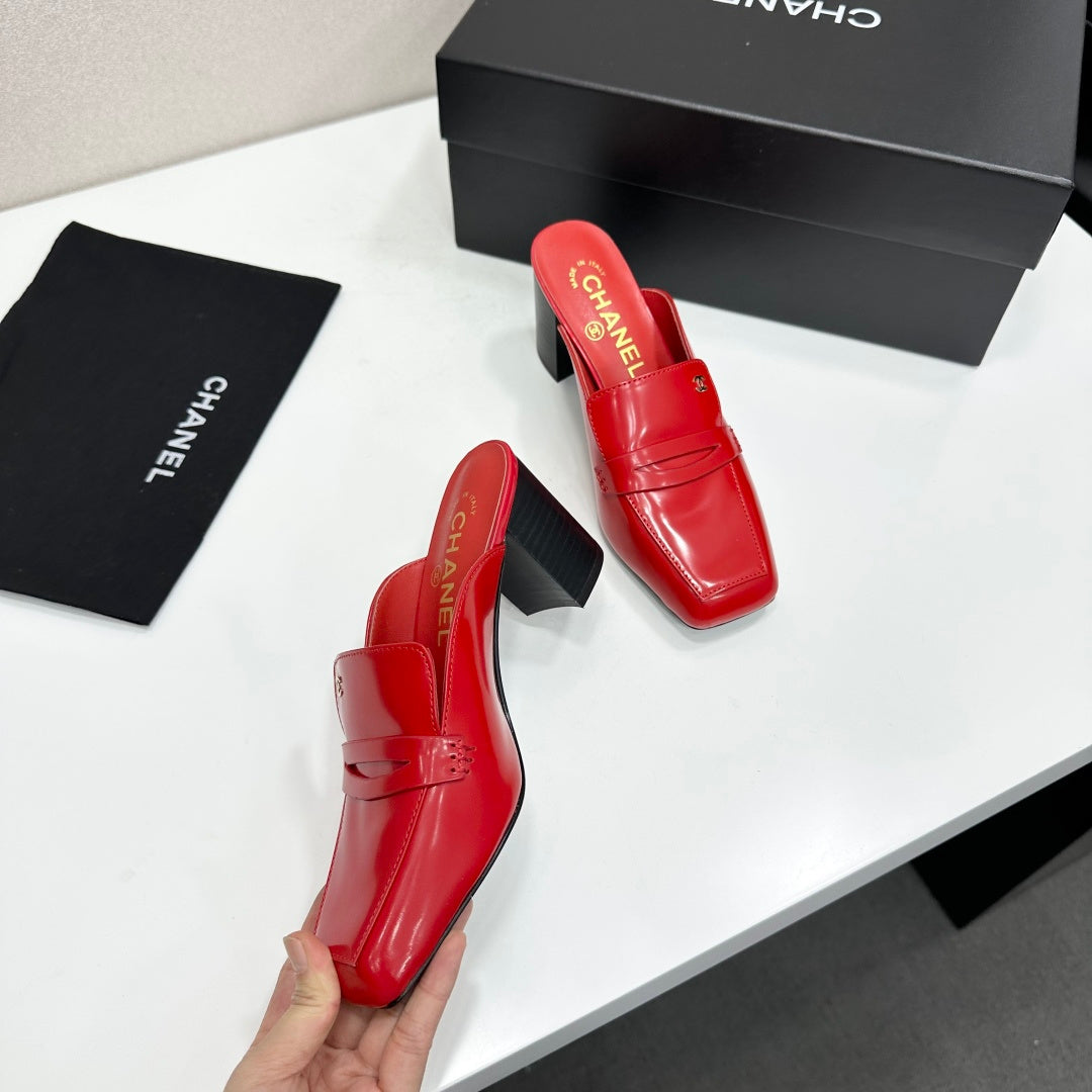 CHANEL 26S MULE PUMPS IN DARK RED PATENT CALFSKIN
