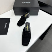 CHANEL 26S MULE PUMPS IN BLACK SUEDE