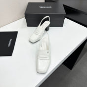 CHANEL 26S SLINGBACK LOAFER PUMPS IN WHITE PATENT CALFSKIN