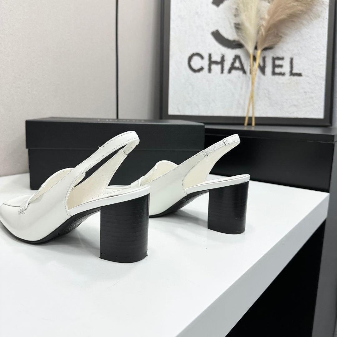 CHANEL 26S SLINGBACK LOAFER PUMPS IN WHITE PATENT CALFSKIN