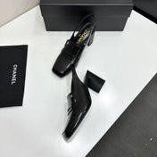 CHANEL 26S SLINGBACK LOAFER PUMPS IN BLACK PATENT CALFSKIN