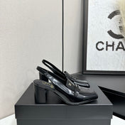 CHANEL 26S SLINGBACK LOAFER PUMPS IN BLACK PATENT CALFSKIN