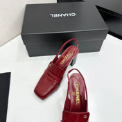 CHANEL 26S SLINGBACK LOAFER PUMPS IN DARK RED PATENT CALFSKIN