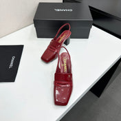 CHANEL 26S SLINGBACK LOAFER PUMPS IN DARK RED PATENT CALFSKIN