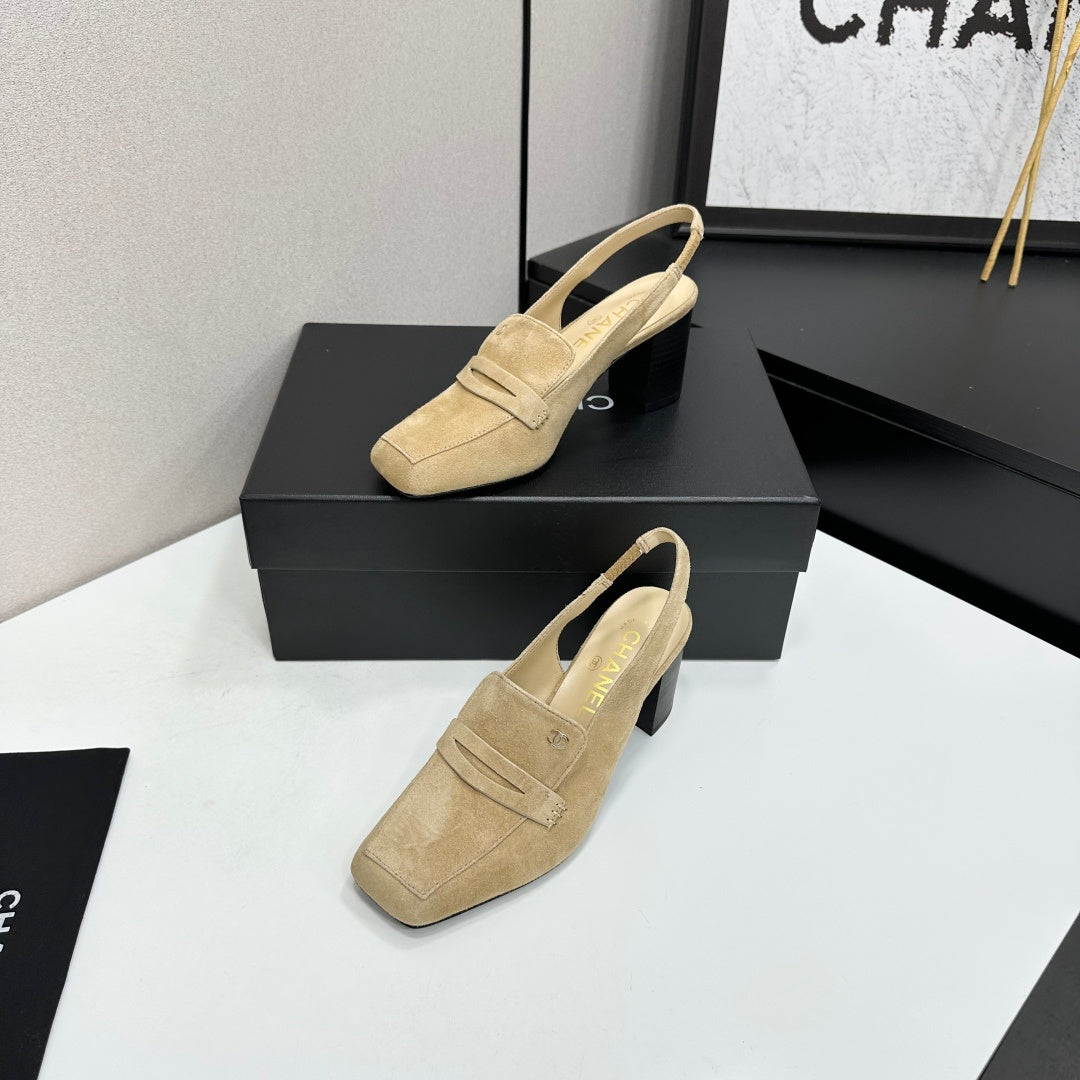 CHANEL 26S SLINGBACK LOAFER PUMPS IN BEIGE SUEDE