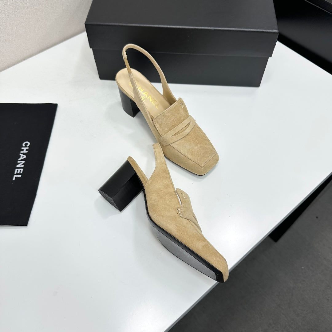 CHANEL 26S SLINGBACK LOAFER PUMPS IN BEIGE SUEDE
