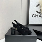 CHANEL 26S SLINGBACK LOAFER PUMPS IN BLACK SUEDE