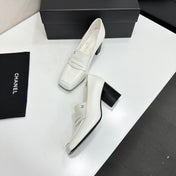 CHANEL 26S LOAFER PUMPS IN WHITE SHINY CALFSKIN