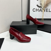 CHANEL 26S LOAFER PUMPS IN DARK RED PATENT CALFSKIN