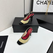 CHANEL 26S HIGH HEEL SLINGBACK IN BEIGE SUEDE AND BLACK PATENT CALFSKIN