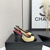 CHANEL 26S HIGH HEEL SLINGBACK IN BEIGE SUEDE AND BLACK PATENT CALFSKIN