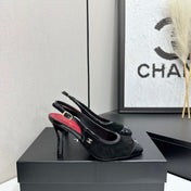 CHANEL 26S HIGH HEEL SLINGBACK PUMPS IN BLACK SUEDE