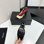 CHANEL 26S HIGH HEEL SLINGBACK IN BEIGE LAMBSKIN AND BLACK PATENT CALFSKIN
