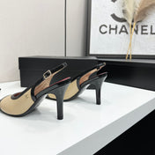 CHANEL 26S HIGH HEEL SLINGBACK IN BEIGE LAMBSKIN AND BLACK PATENT CALFSKIN