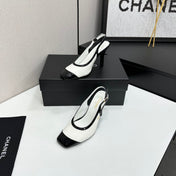 CHANEL 26S HIGH HEEL SLINGBACK IN WHITE LAMBSKIN AND BLACK PATENT CALFSKIN