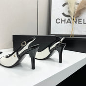 CHANEL 26S HIGH HEEL SLINGBACK IN WHITE LAMBSKIN AND BLACK PATENT CALFSKIN