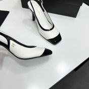 CHANEL 26S HIGH HEEL SLINGBACK IN WHITE LAMBSKIN AND BLACK PATENT CALFSKIN