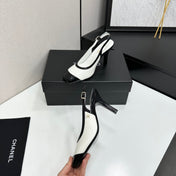 CHANEL 26S HIGH HEEL SLINGBACK IN WHITE LAMBSKIN AND BLACK PATENT CALFSKIN