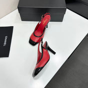 CHANEL 26S HIGH HEEL SLINGBACK IN RED LAMBSKIN AND BLACK PATENT CALFSKIN