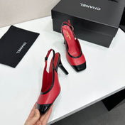 CHANEL 26S HIGH HEEL SLINGBACK IN RED LAMBSKIN AND BLACK PATENT CALFSKIN
