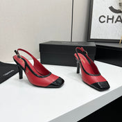 CHANEL 26S HIGH HEEL SLINGBACK IN RED LAMBSKIN AND BLACK PATENT CALFSKIN