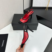 CHANEL 26S HIGH HEEL SLINGBACK IN RED LAMBSKIN AND BLACK PATENT CALFSKIN