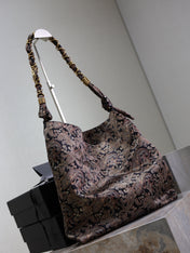 YSL 25S AMALIA 50 IN NAVY MULTICOLOR  SILK TWILL GOLD HARDWARE