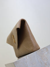 YSL 25S CASSANDRE LARGE ENVELOPE POUCH 29 IN DARK TAUPE CALFSKIN GOLD HARDWARE
